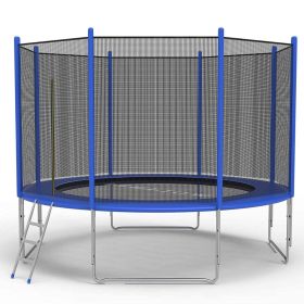 12 FT Trampoline For Kids And Family Outdoor Trampoline With Safety Enclosure Net, Ladder And Spring Cover - Backyard Bounce Jump Have Fun - KM3431-T