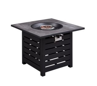 32 in. Square Ceramic Tile Top Outdoor Gas Fire Pit with Lava Rocks-Black, only for pick up - GRAY