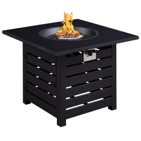 32 in. Square Ceramic Tile Top Outdoor Gas Fire Pit with Lava Rocks-Black, only for pick up - BACK