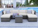 7 Piece Rattan Sectional Seating Group with Cushions, Outdoor Ratten Sofa NEW! - Beige