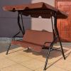 3 Seat Outdoor Patio Canopy Swing with Cushioned Steel Frame - Coffee