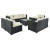 9-piece Outdoor Patio Large Wicker Sofa Set, Rattan Sofa set for Garden, Backyard,Porch and Poolside, Black wicker, Beige Cushion - Beige