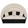 Backyard Outdoor Rattan Round Daybed Retractable Canopy Sunbed Sectional Sofa Sets - beige - Wicker