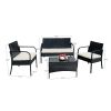 Outdoor rattan furniture set of 4 pieces, love sofa, single seat, coffee table RT - Black