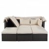 Outdoor Patio Rectangle Daybed with Retractable Canopy, Wicker Furniture Sectional Seating with Washable Cushions, Backyard, Porch - Beige