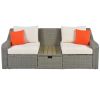 Patio Furniture Sets, 3-Piece Patio Wicker Sofa with Cushions, Pillows, Ottomans and Lift Top Coffee Table - Beige