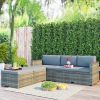 4-piece Outdoor Backyard Patio Rattan Sofa Set, All-weather PE Wicker Sectional Furniture Set with Retractable Table, Gray - Gray