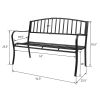 Free shipping 51" Patio Park Garden Outdoor Bench Patio Porch Chair Vintage Backyard Seat Furniture Iron Frame Black YJ - black