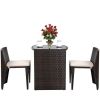 3 Pieces Wicker Patio Cushioned Outdoor Chair and Table Set - as show