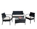 Outdoor rattan furniture set of 4 pieces, love sofa, single seat, coffee table RT - Black