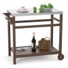Outdoor Prep Cart Dining Table for Pizza Oven, Patio Grilling Backyard BBQ Grill Cart - Brown