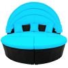 Backyard Outdoor Rattan Round Daybed Retractable Canopy Sunbed Sectional Sofa Sets - Blue - Wicker