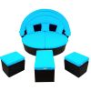 Backyard Outdoor Rattan Round Daybed Retractable Canopy Sunbed Sectional Sofa Sets - Blue - Wicker