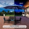 9 Ft Market Outdoor Aluminum Table Umbrella with Solar LED Led lights and Push Button Tilt - Navy Blue